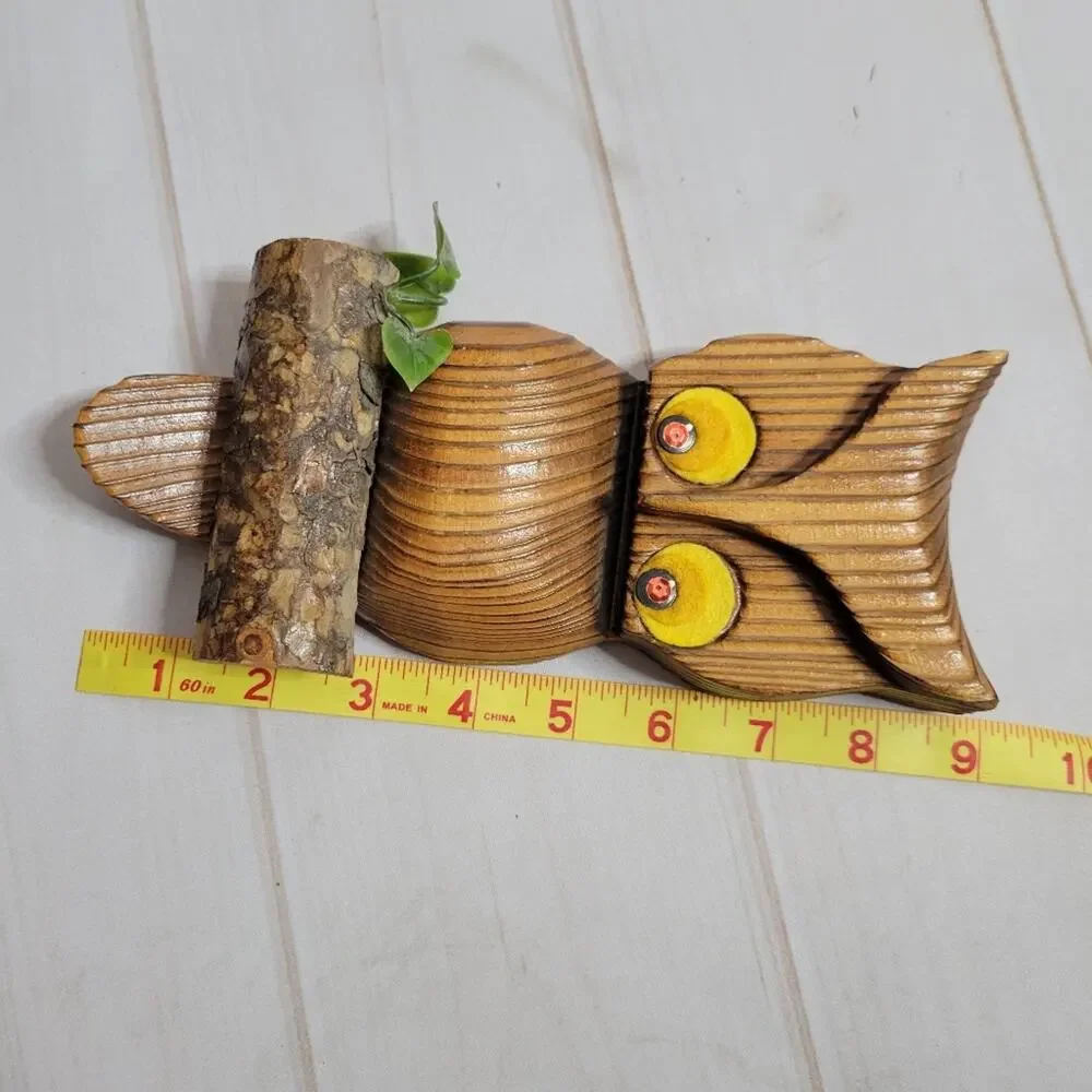 Vintage 60s 70s MCM Wooden Owl Wall Art, 4x9